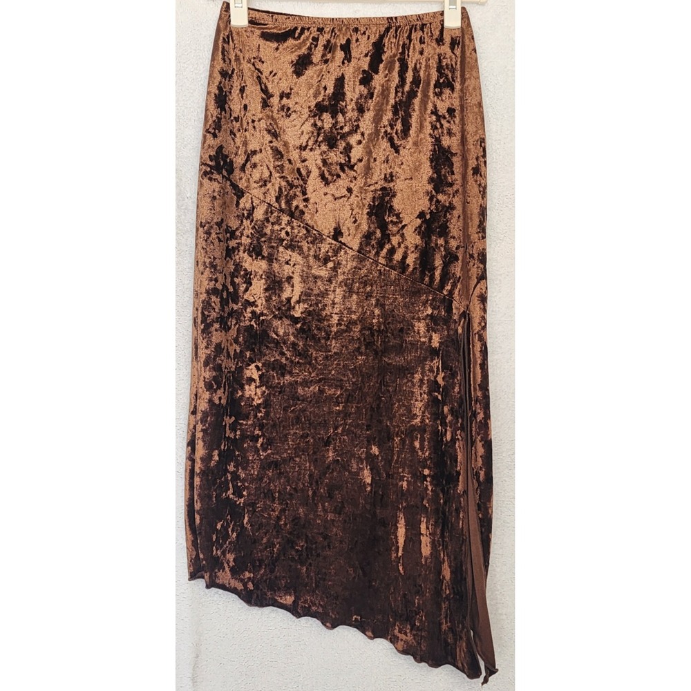 See You Monday Asymmetrical Skirt Womens S Boho Brown Velvety Romantic Ren Faire